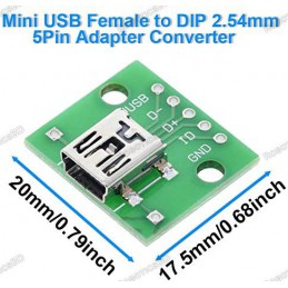 Mini USB to Breadboard & PCB 2.54mm DIP 5P Adapter Robotics Bangladesh