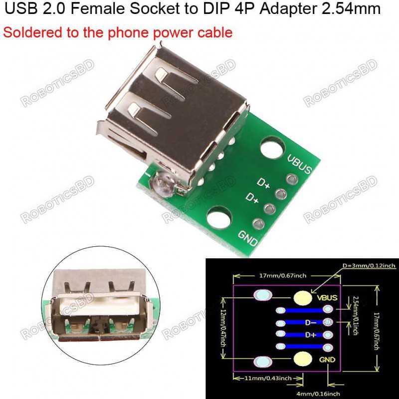 USB2.0 Type A Female to Breadboard & PCB 2.