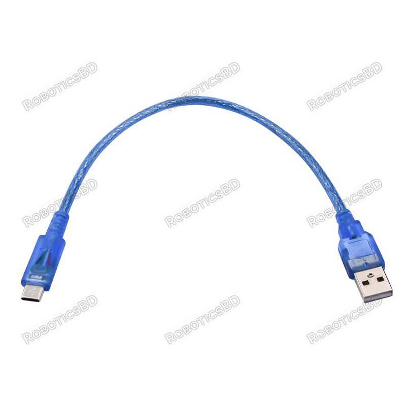 Shielded Blue USB Type-C Cable 30cm for Arduino