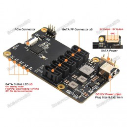 Geekworm X1009 PCIe to 5-Port SATA Shield for Raspberry Pi 5 Robotics Bangladesh